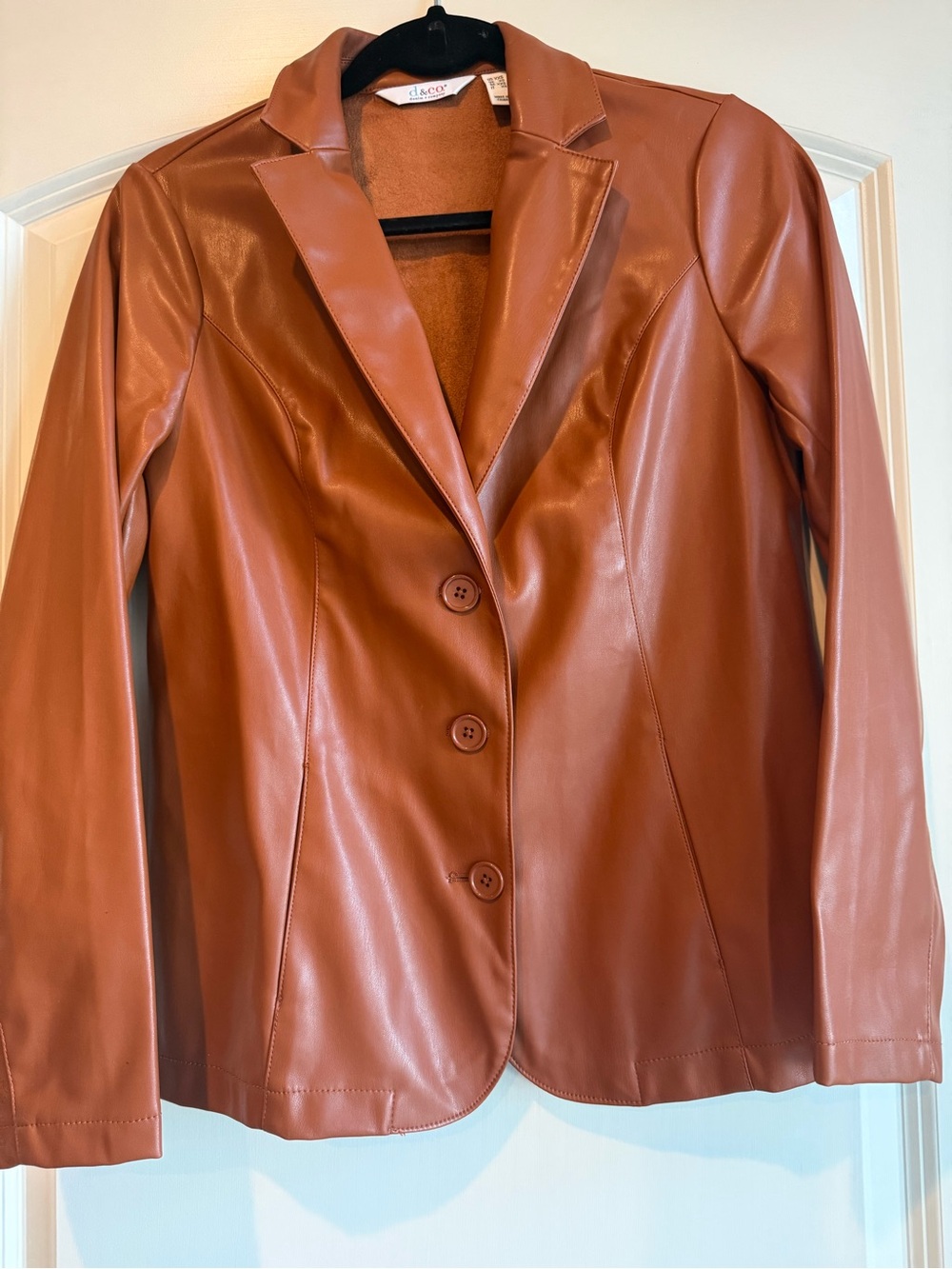 d&co Chestnut Brown Faux Leather Blazer Jacket